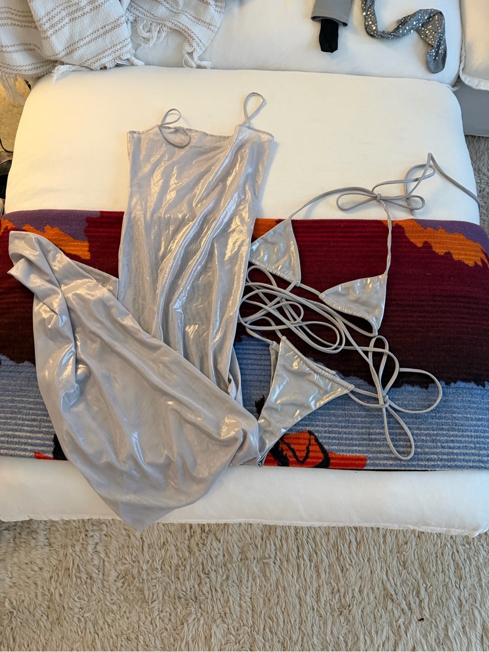 Silver Shimmer Bandeau Slip Dress with Matching String Bikini